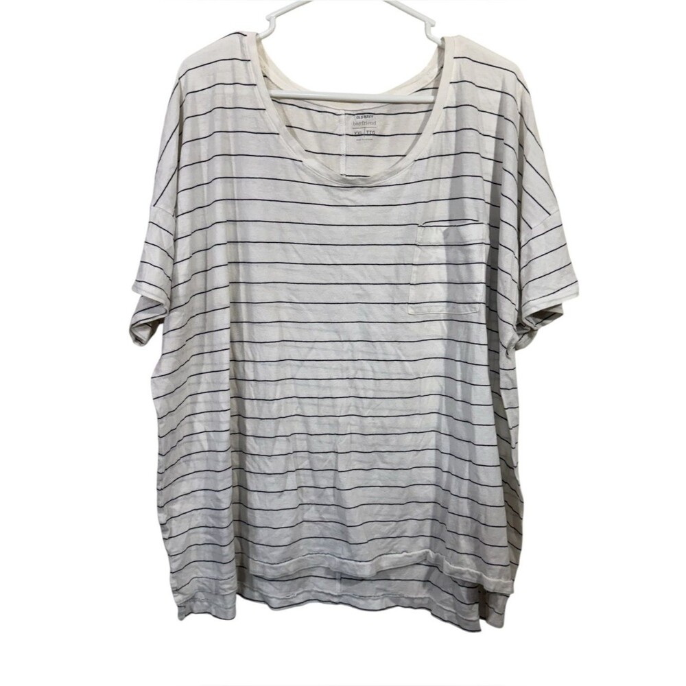 Old Navy White Striped Oversized Boyfriend Short Sleeve T-Shirt